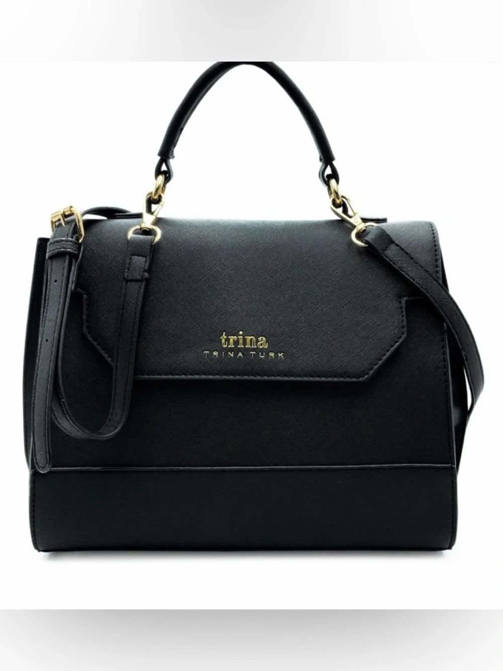 Trina Turk Black Professional Top-Handle Satchel/Crossbody with Gold Hardware - Picture 7 of 13